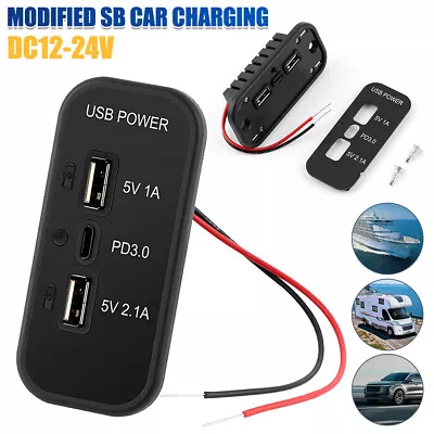 12V-24V Car Charger DUAL USB+PD Adapter Power Socket Charging 3 Ports Panel 36W • £8.79