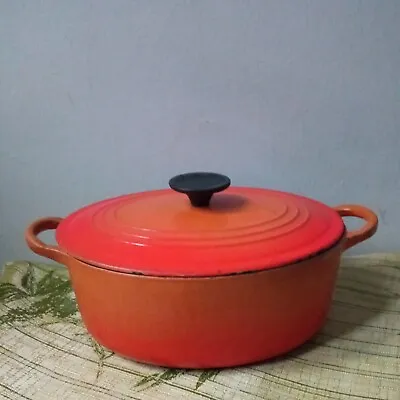 Vintage Volcanic Orange Le Creuset Oval Casserole C Cast Iron  C • £50