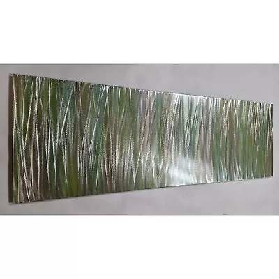 Modern Abstract Metal Wall Art. Artwork. Entice. Green Brown And Silver • £131.99