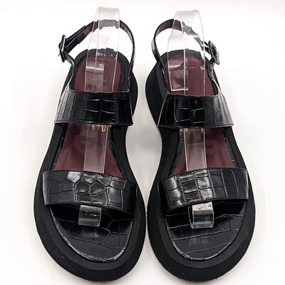 $95 • Buy Staud Women Nicky Strap Platform Italian Croc Leather Sandals Size 10 US EUR 40 