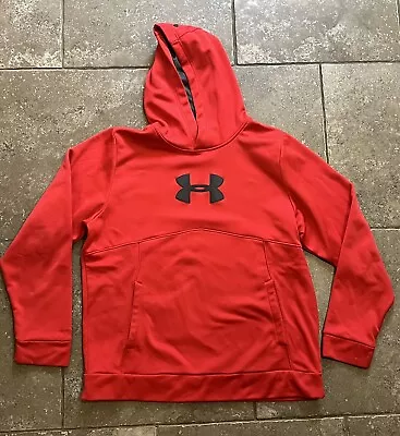 Under Armour Sweatshirt Hoodie Red Black Logo Loose Fit L Mens Cold Gear Large • $19.99