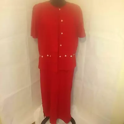 Vintage MHM Dress Size 12 Red Short Sleeve Pintuck Linen Blend 2 Piece • $24.14