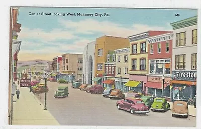 Center Street Looking West Mahanoy City Pennsylvania Old Linen Postcard • $3