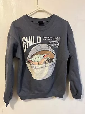 Star Wars Baby Yoda Sweatshirt Juniors Small Gray Long Sleeve Crew Oversized • $9.99