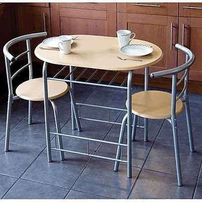 3 Piece Modern Dining Table And 2 Chairs Set Light Oak Metal Frame Kitchen  • £53.99