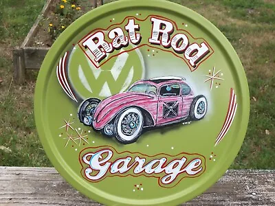Rat Rod Garage 12 Pan Sign VW WolkswagenBeetleBugHot Rod Pinstripe Art Fink • $110