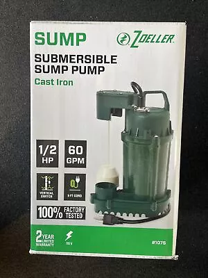 Zoeller 1075-0001 1/2 HP Cast Iron Submersible Sump Pump NIB • $150