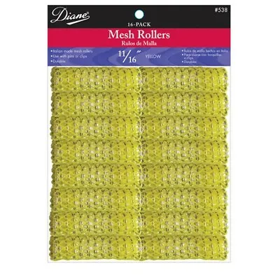 Hair Rollers Curlers 11/16  Yellow Mesh Rollers Diane Vintage  16 Rollers • $10.99