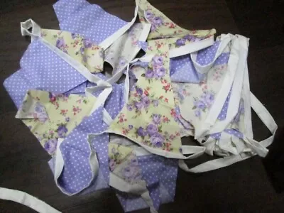 12 Metres Used Lilac Polkadot Lemon Pink Floral Mix Vintage Fabric Bunting • £8