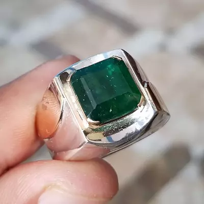 8+ Ct Top Dark Green Swat Emerald Signet Ring In 14K White Gold Over For Men's • $199.99