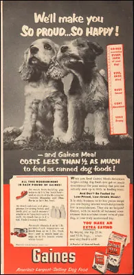 1951 Vintage Ad For Gaines Meal`Dog Food Retro Package Dog Cocker   (070118) • $5.59