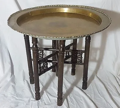 Beautiful Antique Oriental Heavy Brass Tray Table • $383.18