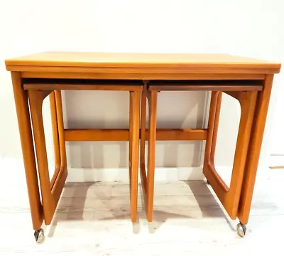 Mid Century McIntosh Teak Triform Nesting Coffee Tables With Fold Out Top 1960 • £358.41