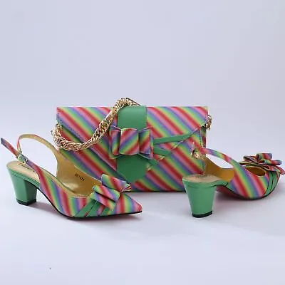 £118.46 • Buy Design Colorful Stripes Pattern Style Women Shoes And Bag Set In Magenta Color