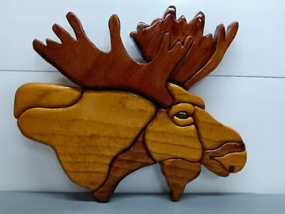 Hand Crafted Moose Head 3D Intarsia Wood Wall Art Home Lodge Decor Rustic 13x16  • $39.99