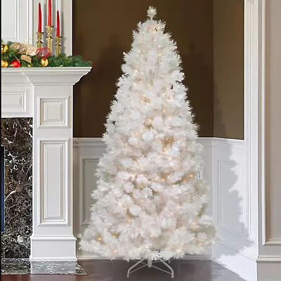 4/5/6/7ft White Christmas Tree With LED Lights Pre Lit Bushy Xmas Metal Stand US • $9.99