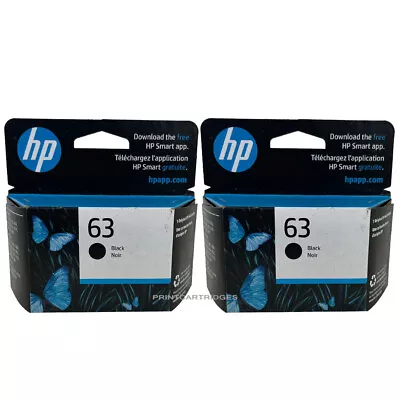 2 Black HP 63 Ink Cartridges New Genuine • $34.95