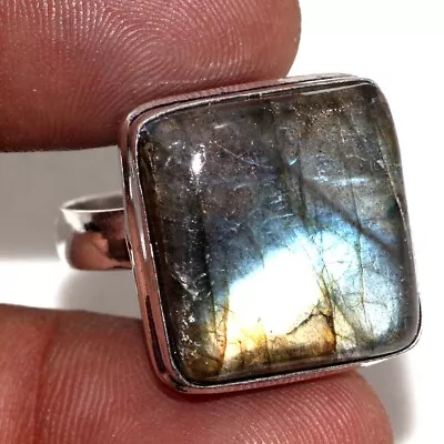 925 Silver Plated-Fiery Labradorite Gemstone Ethnic Ring Jewelry US Size-9 MJ • $2.99