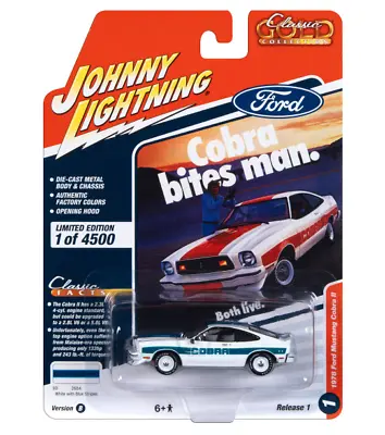 Johnny Lightning Ford Mustang Cobra II White W/ Blue Stripes 1978 JLSP321 B 1/64 • $4.99