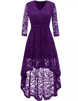 DRESSTELLS Grape Mother Of The Bride Dresses Hi-Low Lace 3/4 V-Front Sleeve • $7.99