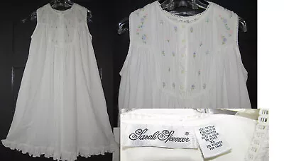 Vtg Sarah Spencer Long Nightgown 100%  Cotton Embroidered Flowers Sz XL Bust 44  • $45