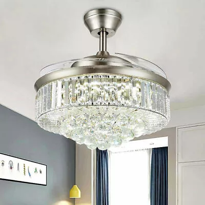 36 /42  Crystal Ceiling Fan Chandelier With Led Light Remote Retractable Blades • $93