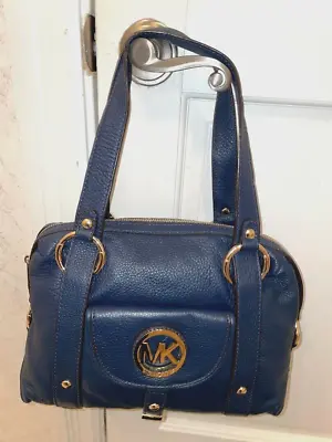 NWT MICHAEL KORS Fulton Navy Blue Pebbled Leather Large Satchel Purse NS • $147.99