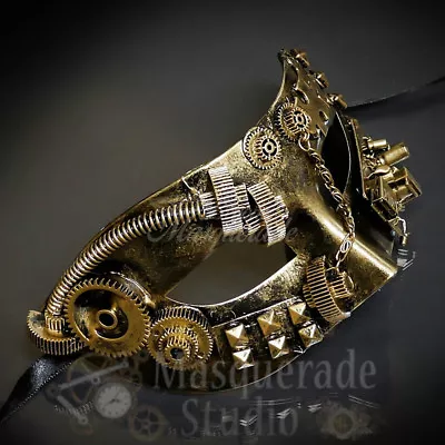 Men's Steampunk Costume Classic Halloween Masquerade Ball Eye Mask [Gold] • $21.95