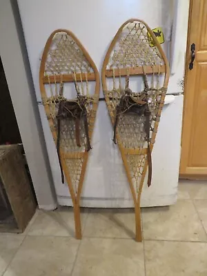 Vintage Wooden Snowshoes Size   42`` Long By  12`` Wide  Nice   (3583 • $59.99