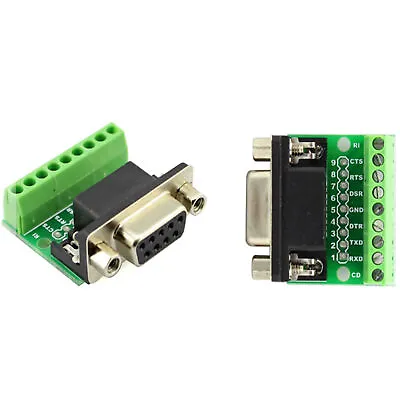 D-sub DB9 Breakout Board Connector 9 Pin 2 Row Female RS232 Port Solderless • $8.45