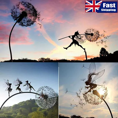 £11.99 • Buy Metal Fairy & Dandelion Dance Together Statue Garden Ornament Sculpture Decor UK