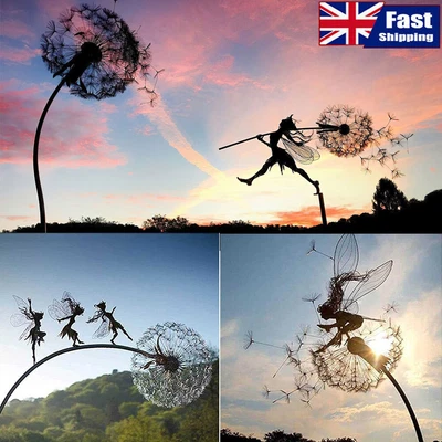 £11.99 • Buy Metal Fairy & Dandelion Dance Together Statue Garden Ornament Sculpture Decor UK