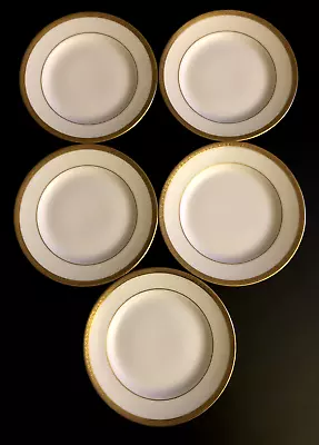 Set Of 5 C Ahrenfeldt Limoges France 6-1/2  Bread & Butter Plates Encrusted Gold • $69.99