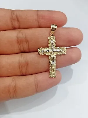 $150 • Buy Real 14k Yellow Gold Jesus Crucifix Nugget Cross Charm Pendant 1.5   Inch 