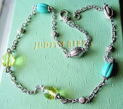 Judith Ripka Sterling Silver Turquoise Limon Quartz & Diamonique 18  Necklace • $199.46