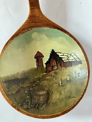 Hand Painted Vintage Wooden Spoon Kitchen Decor Art Country Barn Scene EUC  • $25.59