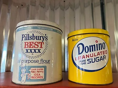 Vintage J.l. Clark Pillsbury’s All Purpose Flour Domino Sugar Metal Tins • $49.99