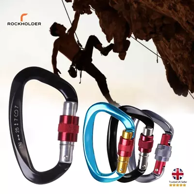 Carabiner Clip Heavy Duty Climbing D-Ring Locking Screw Clips  25kn Snap Hooks • £1.32