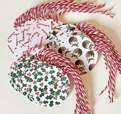 Christmas Gift Tags (24pk) Holly Pudding Candy Cane Set With String • £4.49