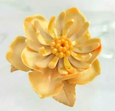 Vintage 1930's LOTUS FLOWER BROOCH German Early Plastic Orange Cream Art Deco 3  • $13.99