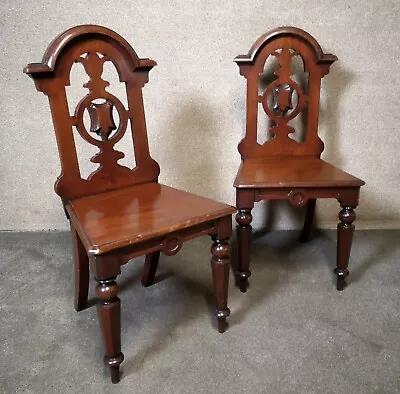 Pair Of Victorian Mahogany Hall Chairs • £345