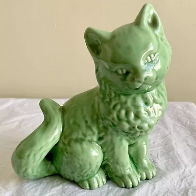 Vintage Haeger Cat Planter Green Glossy Glaze With Original Foil Sticker 7  • $42