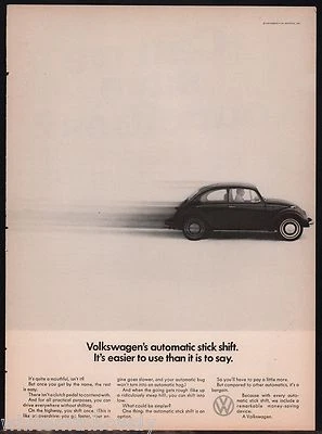 $10.99 • Buy 1968 VOLKSWAGEN VW Bug Beetle Automatic Stick Shift Vintage Car AD