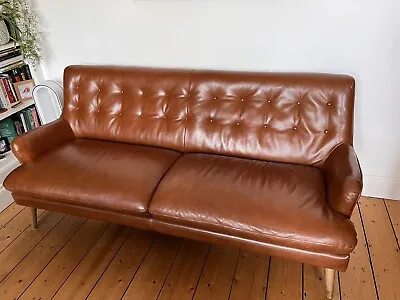 Mid Century Brown 3 Seater Leather Sofa • £600