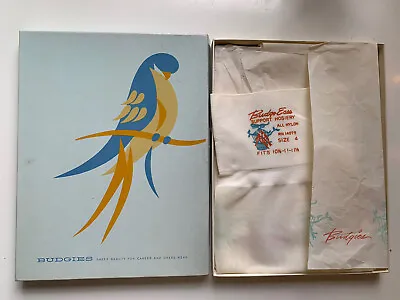 Vintage Budgies XL White Seamless Support Thigh High Stockings Deco Style Box • $25