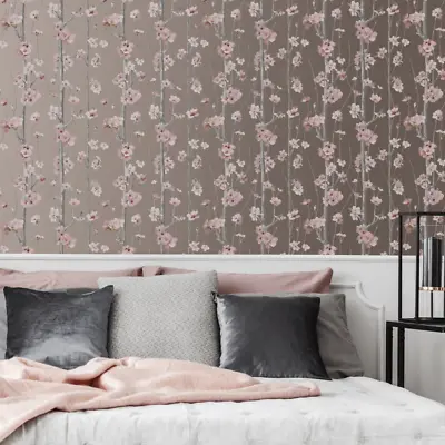£14.99 • Buy Hanami Pink Floral Japanese Inspired Metallic Flowers Wallpaper 106380