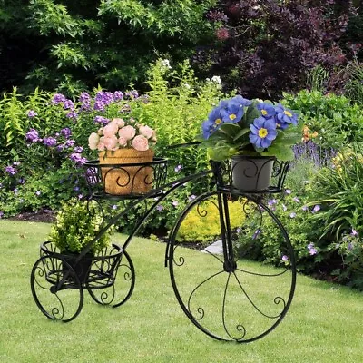 $63.99 • Buy 3-Tier Bicycle Plant Stand Flower Pot Cart Holder Home Garden Patio Iron Black