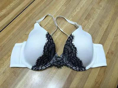 Sweet Nothings Maidenform 36B Ivory Underwire Padded Bra 08426 Black Lace Trim • $11.99