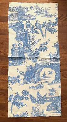 QUADRILLE Paradise Engraving French Blue On Linen  17 X 38  Chinoiserie Fabric • $29.99