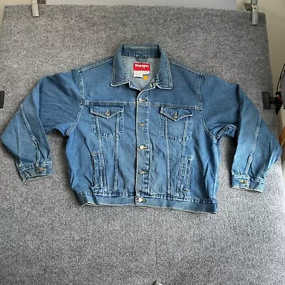 Vintage Wrangler Hero Denim Jacket Men’s XL Blue Trucker Jean Distressed 90’s • $28.65